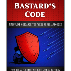 Cover of The Bastard's Code book featuring a young boy being protected by red shield.