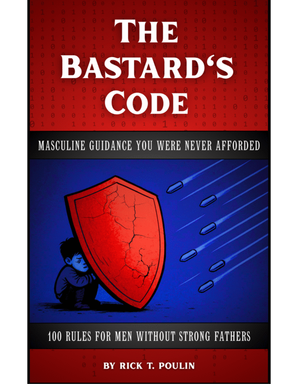 Cover of The Bastard's Code book featuring a young boy being protected by red shield.